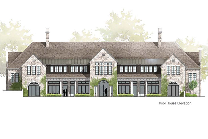 A new two-story pool house will be constructed next to the event lawn, along with new guest cottages. Image courtesy Smith Dalia Architects.
